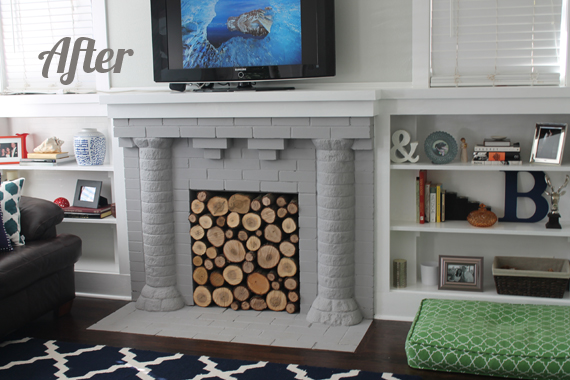 Fireplace filled with wood logs